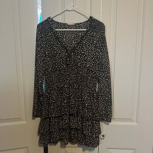 Altar'd State Black and White Patterned Long Sleeve Dress